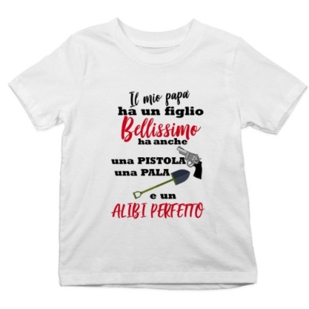 T-shirt bambino il mio papà ha un figlio bellissimo una...