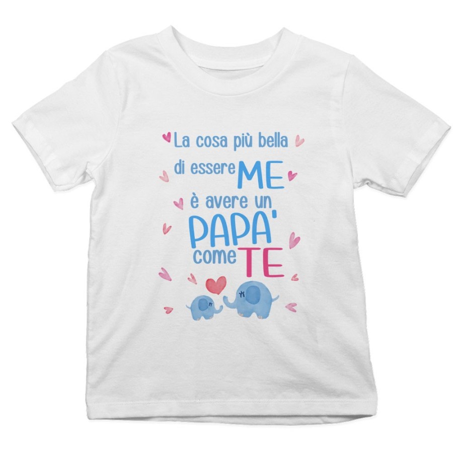 T-shirt bambino la cosa più bella di essere me è avere un papà come te con elefantini Per il papà