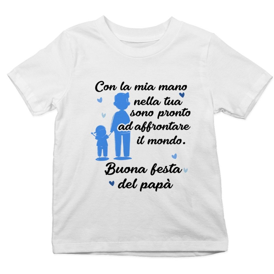 T-shirt bambino papà con la mia mano nella tua sono pronto ad affrontare il mondo Per il papà