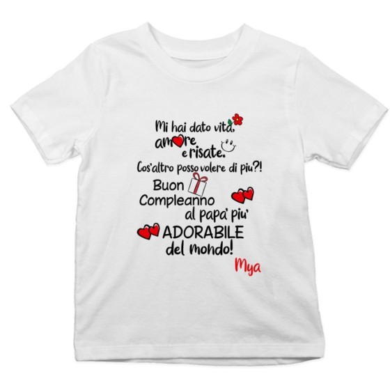 T-shirt bambino personalizzata con nome buon compleanno al papà più adorabile del mondo Per il papà