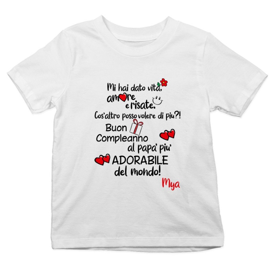 T-shirt bambino personalizzata con nome buon compleanno al papà più adorabile del mondo Per il papà