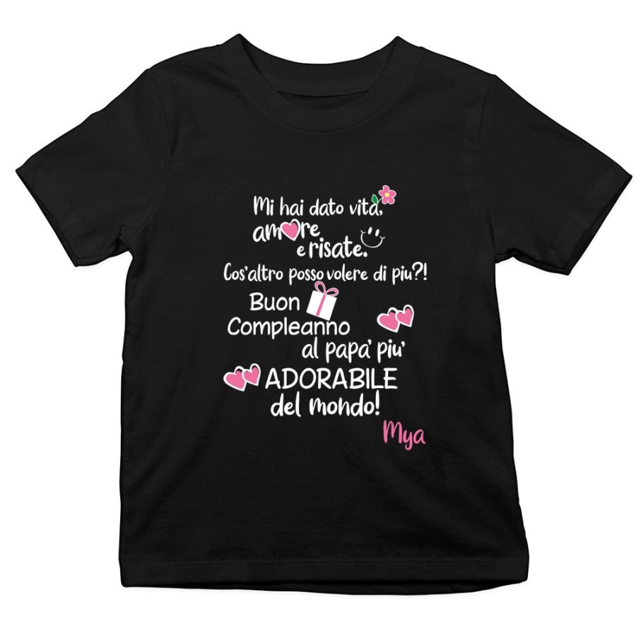 T-shirt bambino personalizzata con nome buon compleanno al papà più adorabile del mondo Per il papà