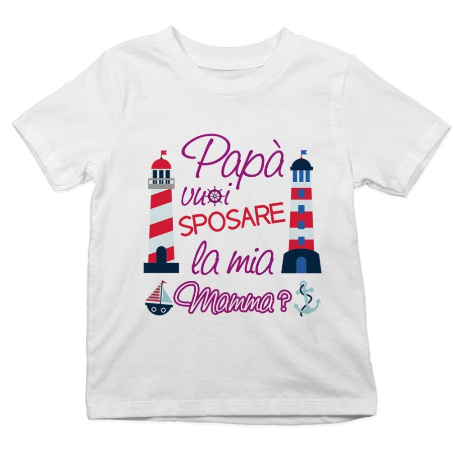 T-shirt bambino papà vuoi sposare la mia mamma con barche e fari Per il papà