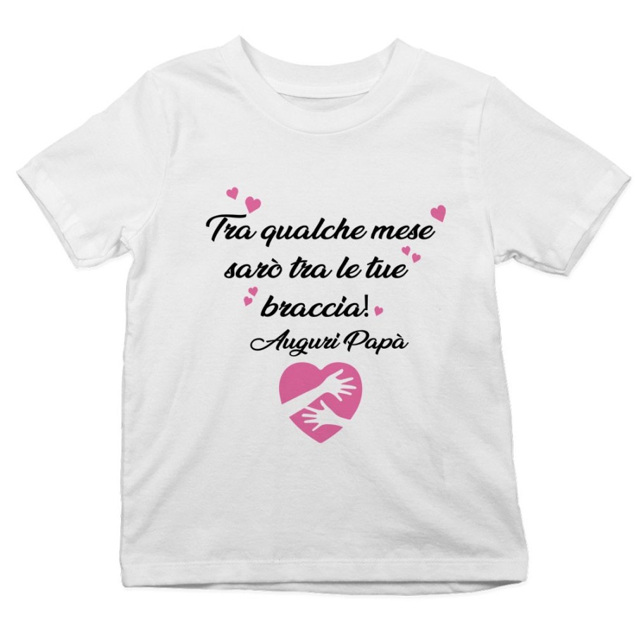 T-shirt bambino tra qualche mese sarò tra le tue braccia auguri papà Per il papà