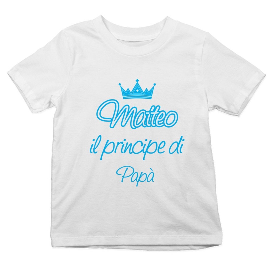 T-shirt bambino personalizzata con nome il principe la principessa di papà e corona Per il papà