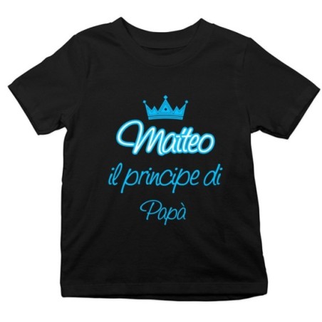 T-shirt bambino personalizzata con nome il principe la principessa di papà e corona Per il papà