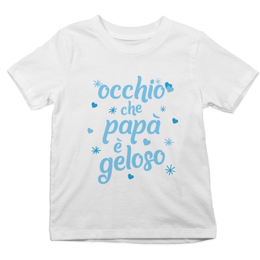 T-shirt bambino occhio che papà è geloso con cuori e stelle Per il papà