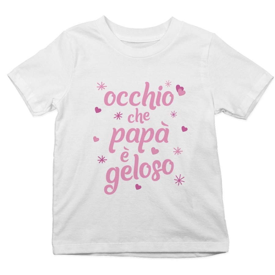 T-shirt bambino occhio che papà è geloso con cuori e stelle Per il papà
