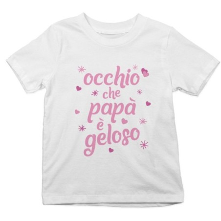 T-shirt bambino occhio che papà è geloso con cuori e stelle Per il papà