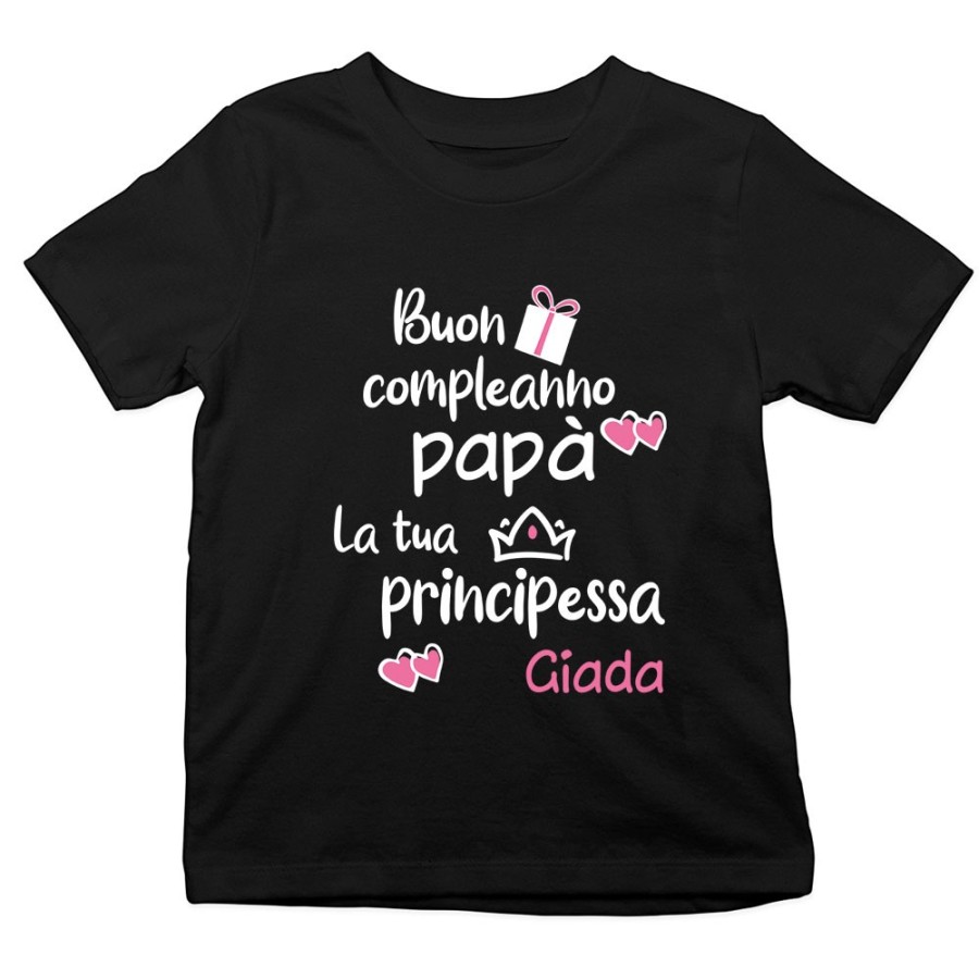 T-shirt bambino personalizzata con nome buon compleanno papà il tuo principe la tua principessa Per il papà
