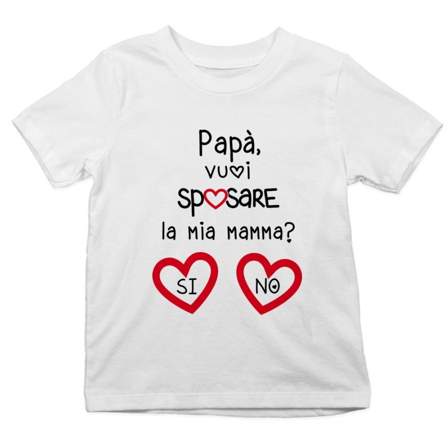 T-shirt bambino papà vuoi sposare la mia mamma? si o no? Per il papà
