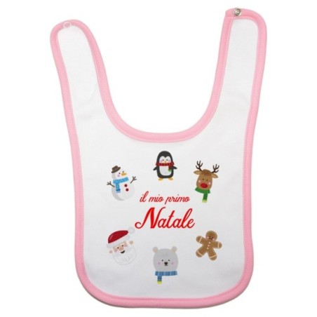 Bavaglino neonato il mio primo natale con personaggi natalizi Natale