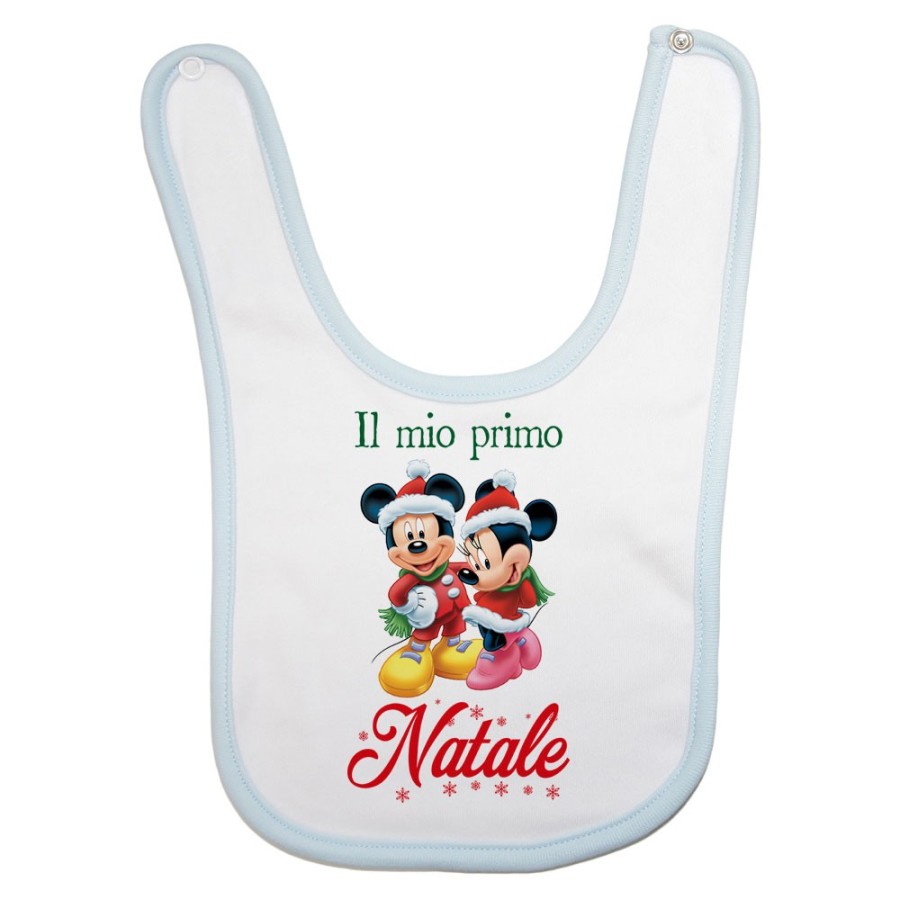 Bavaglino neonato personalizzabile con nome minnie e topolino il mio primo natale Natale