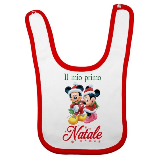 Bavaglino neonato personalizzabile con nome minnie e topolino il mio primo natale Natale 2