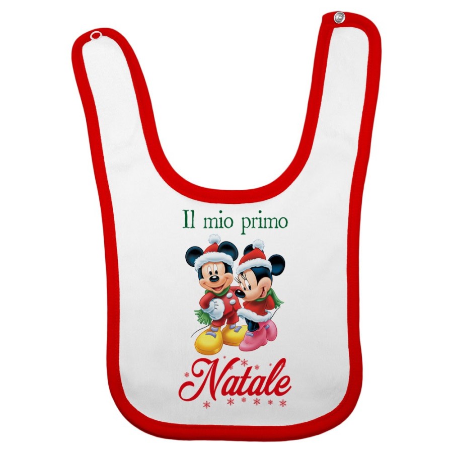 Bavaglino neonato personalizzabile con nome minnie e topolino il mio primo natale Natale