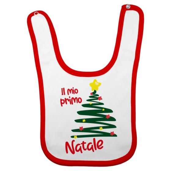 Bavaglino neonato personalizzabile con nome il  mio primo natale con albero e addobbi natalizi Natale