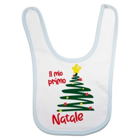 Bavaglino neonato personalizzabile con nome il  mio primo natale con albero e addobbi natalizi Natale