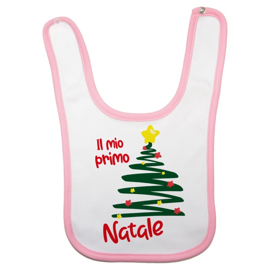 Bavaglino neonato personalizzabile con nome il  mio primo natale con albero e addobbi natalizi Natale