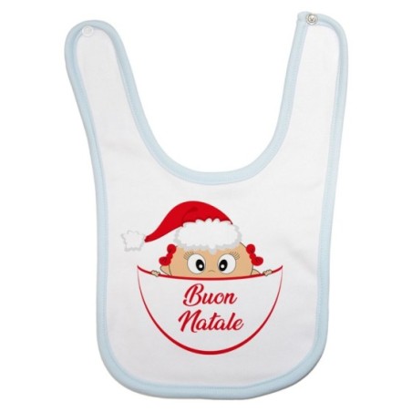 Bavaglino neonato bimbo che esce dalla tasca con cappello di babbo natale buon natale Natale