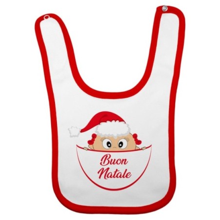 Bavaglino neonato bimbo che esce dalla tasca con cappello di babbo natale buon natale Natale