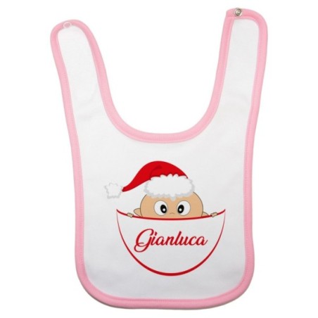 Bavaglino neonato personalizzato con nome bimbo con cappello natalizio Natale