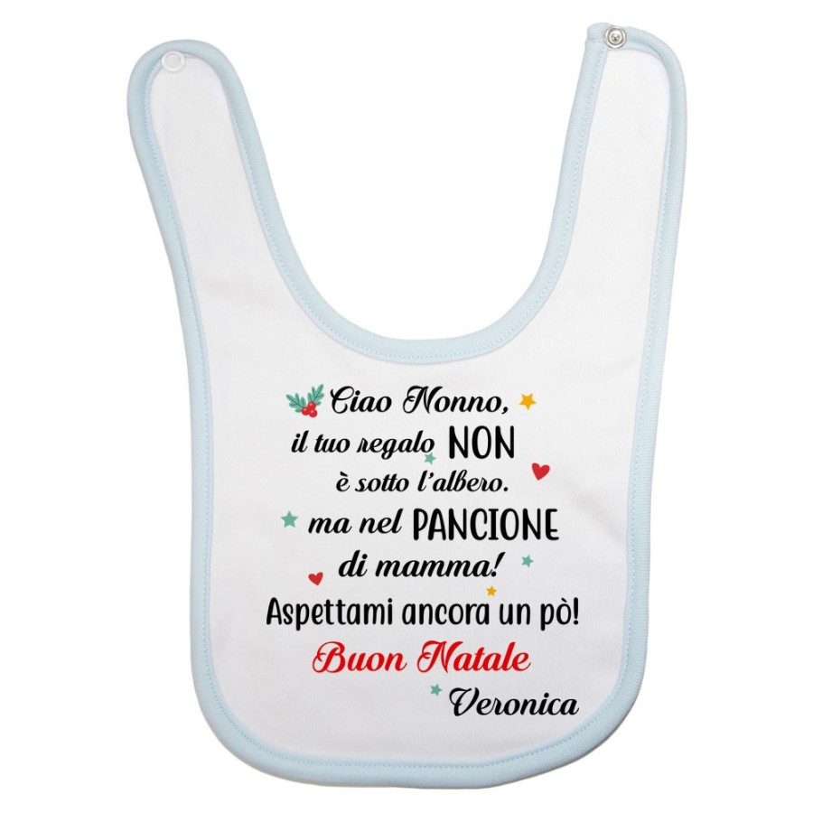 Bavaglino neonato personalizzato con nome nonna il tuo regalo è nel pancione di mamma Natale