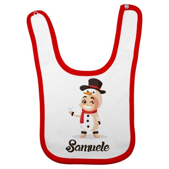 Bavaglino neonato personalizzato con nome baby pupazzo di neve Natale