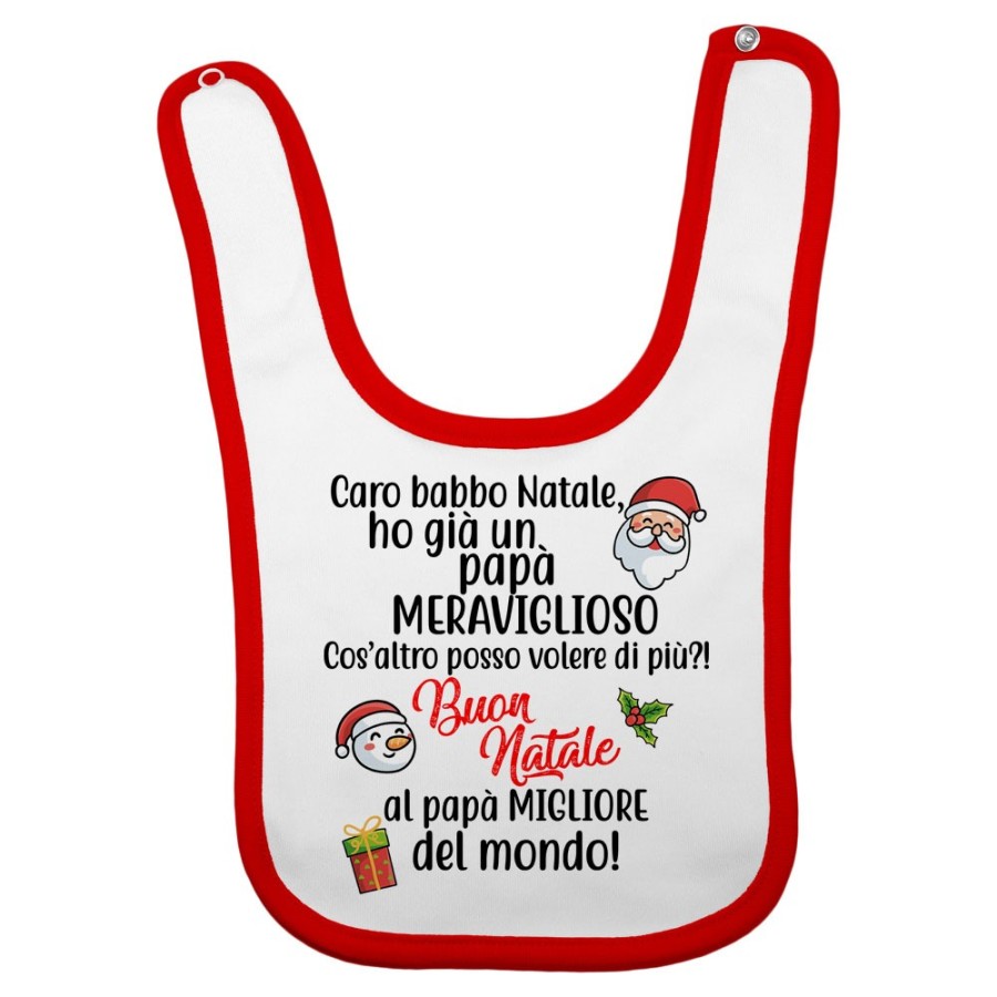 Bavaglino neonato personalizzabile con nome caro babbo natale ho un papà meraviglioso Natale