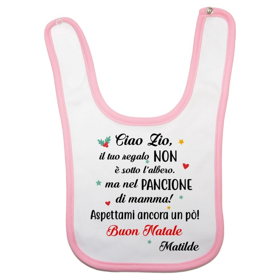 Bavaglino neonato personalizzato con nome zia il tuo regalo è nel pancione di mamma Natale