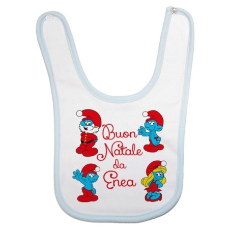 Bavaglino neonato personalizzato con nome buon natale dai puffi Natale