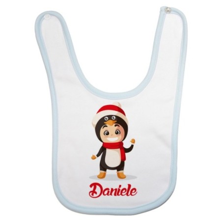 Bavaglino neonato personalizzato con nome baby pinguino