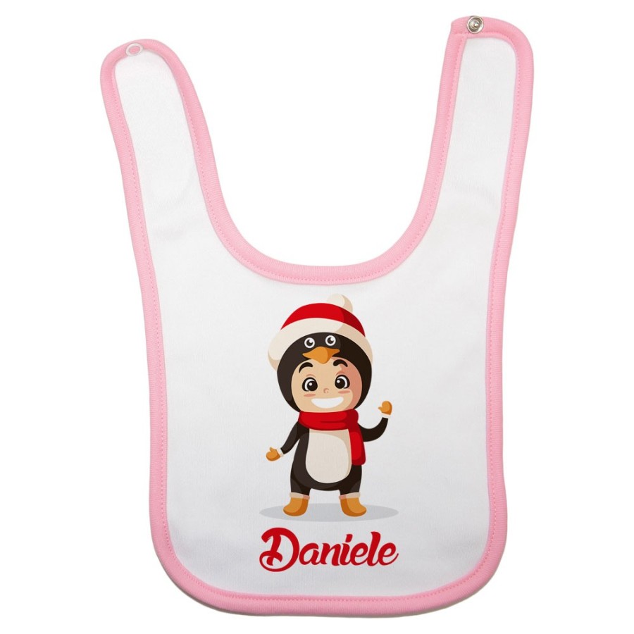 Bavaglino neonato personalizzato con nome baby pinguino Natale