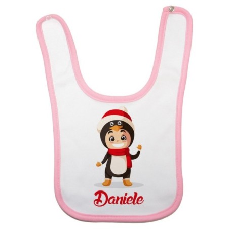 Bavaglino neonato personalizzato con nome baby pinguino Natale