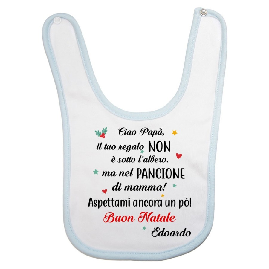 Bavaglino neonato personalizzato con nome papà il tuo regalo è nel pancione di mamma Natale