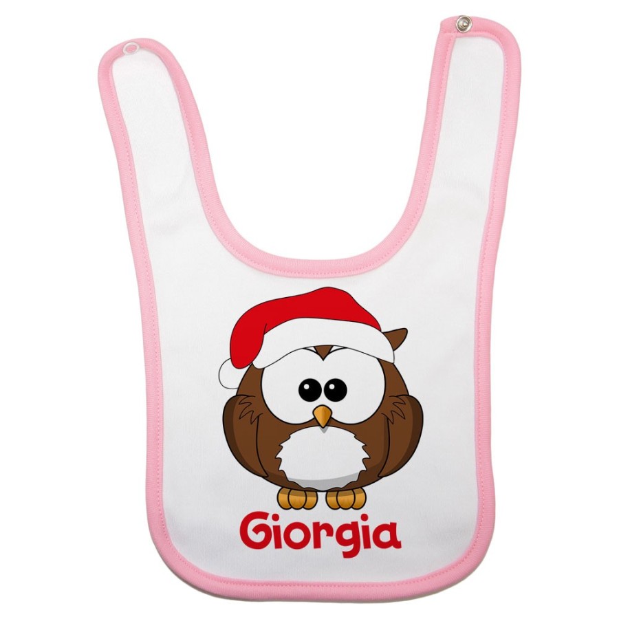 Bavaglino neonato personalizzato con nome gufetto Natale