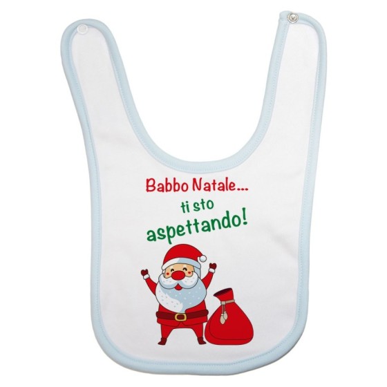 Bavaglino neonato personalizzabile con nome babbo natale ti sto aspettando Natale