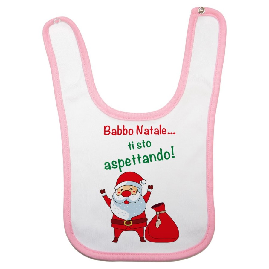 Bavaglino neonato personalizzabile con nome babbo natale ti sto aspettando Natale