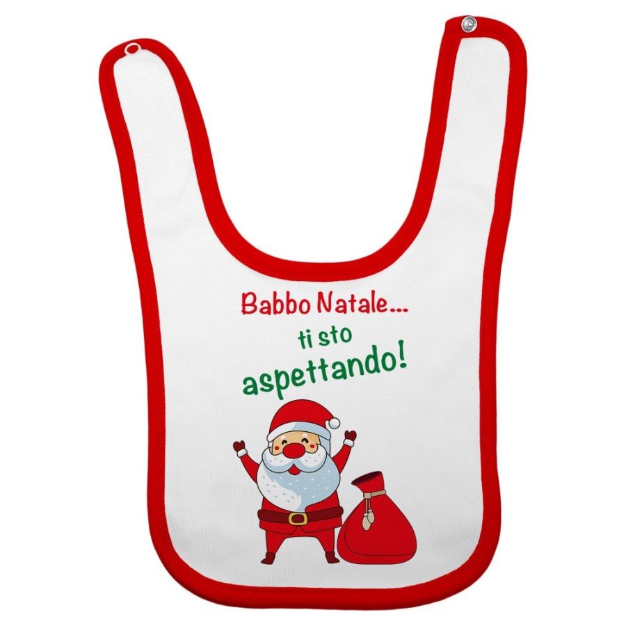 Bavaglino neonato personalizzabile con nome babbo natale ti sto aspettando Natale