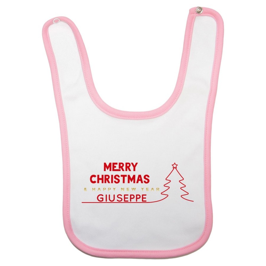 Bavaglino neonato personalizzato con nome merry christmas and happy new year Natale