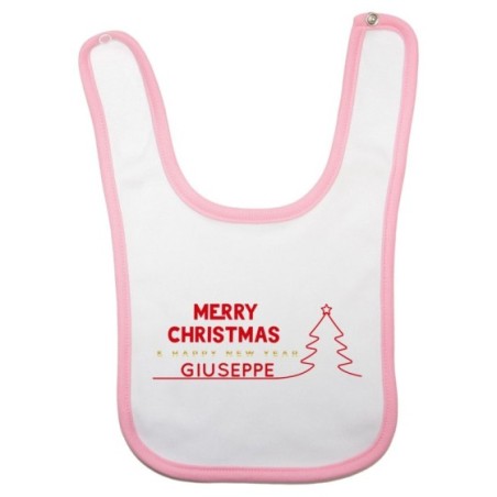 Bavaglino neonato personalizzato con nome merry christmas and happy new year Natale