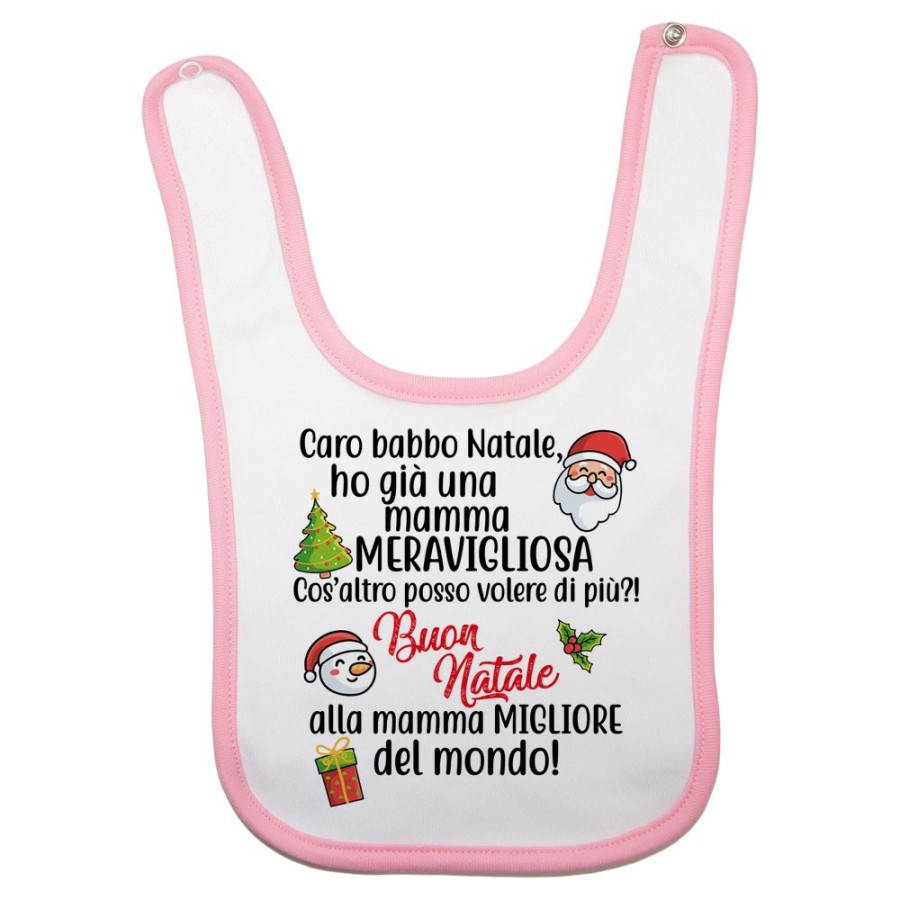 Bavaglino neonato personalizzabile con nome caro babbo natale ho una mamma meravigliosa Natale