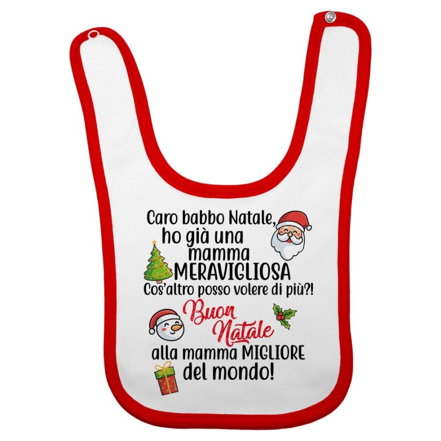 Bavaglino neonato personalizzabile con nome caro babbo natale ho una mamma meravigliosa Natale