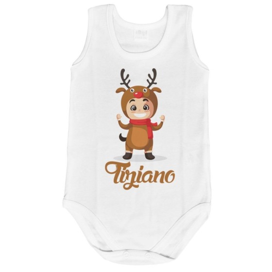 Body neonato personalizzato con nome baby renna con la sciarpa Natale