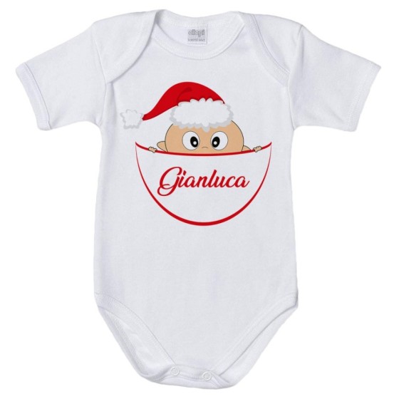 Body neonato personalizzato con nome bimbo con cappello natalizio Natale