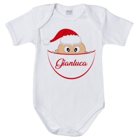 Body neonato personalizzato con nome bimbo con cappello natalizio Natale
