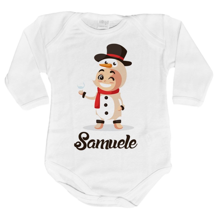 Body neonato personalizzato con nome baby pupazzo di neve Natale