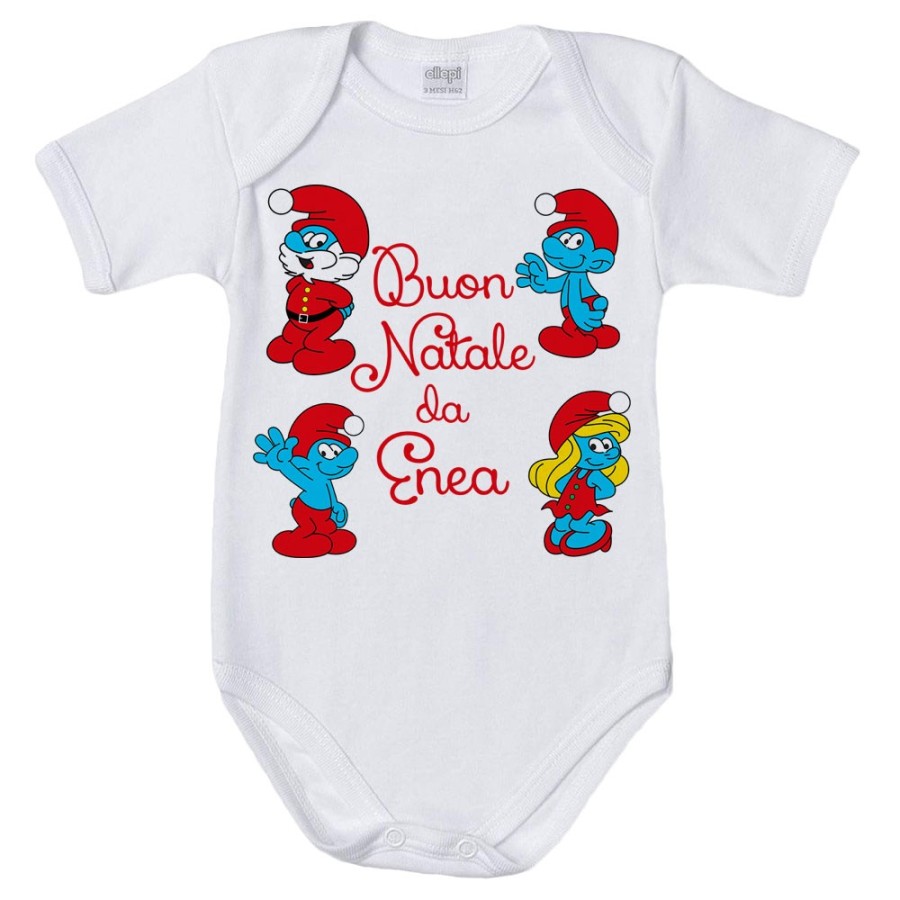 Body neonato personalizzato con nome buon natale dai puffi Natale