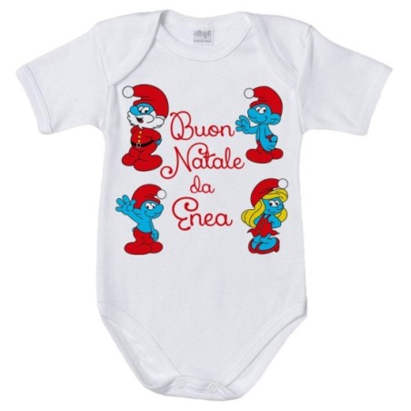 Body neonato personalizzato con nome buon natale dai puffi