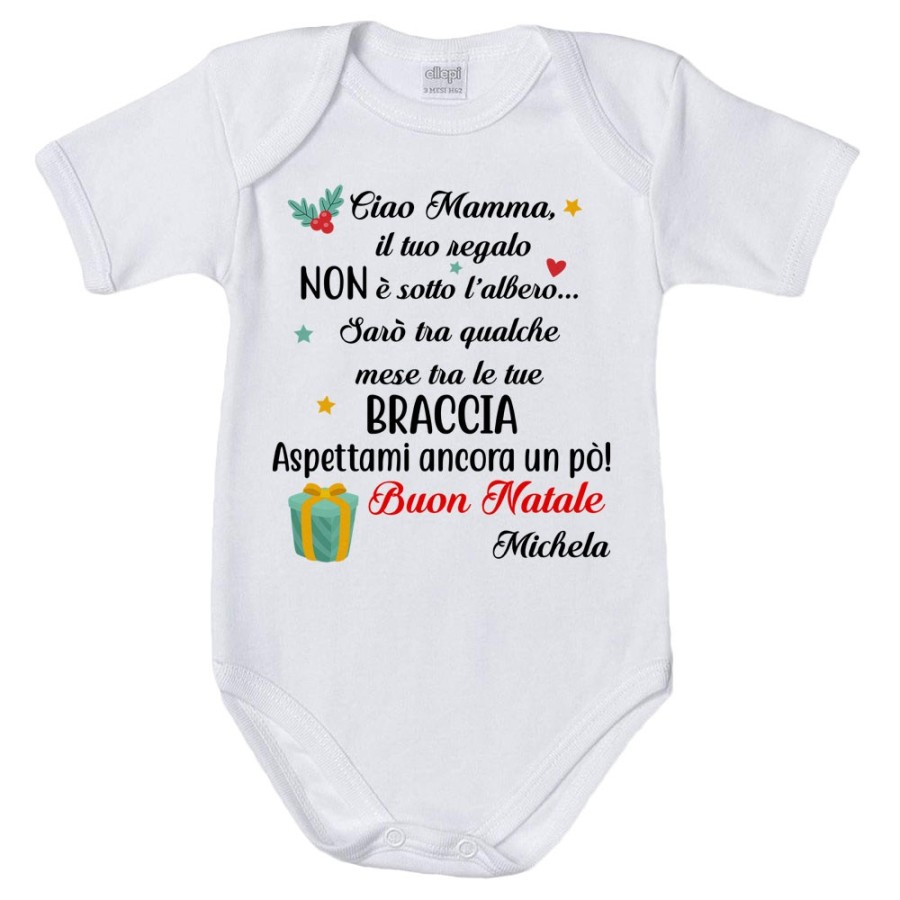 Body neonato personalizzabile con nome mamma il tuo regalo sarà tra qualche mese tra le tue braccia Natale