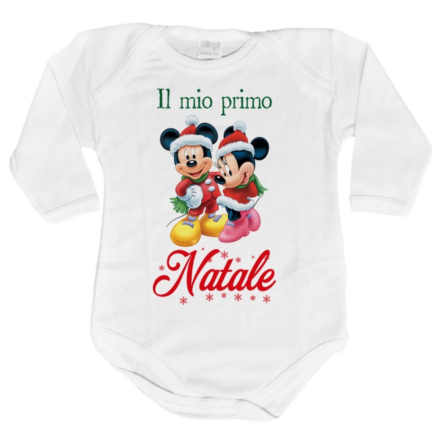Body neonato personalizzabile con nome minnie e topolino il mio primo natale Natale